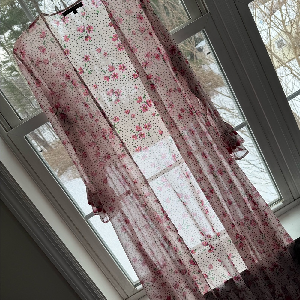 America & Beyond Floral Dot Sheer Kimono